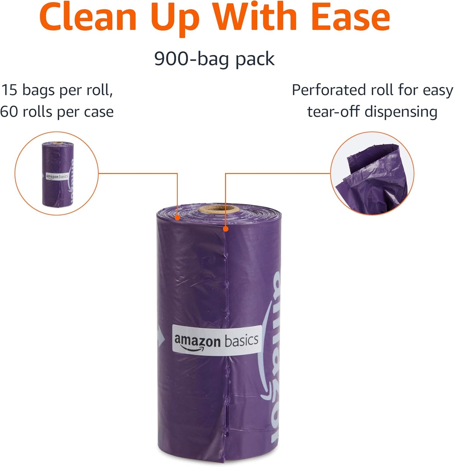 Amazon Basics Dog Poop Leak Proof Bags with Dispenser and Leash Clip, Unscented, 13" x 9" Large Size, 300 Count