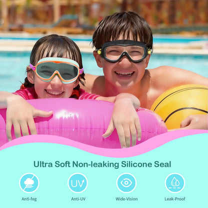Seago Swim Goggles 2 Pack Anti-Fog Anti-UV Wide View Swimming Goggles for Kids 3-14