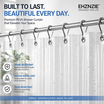 EHZNZIE White Shower Curtain Liner 72x72, PEVA Waterproof Bath Curtain, No Chemical Smell, 3 Weighted Magnets, Durable with Rustproof Metal Grommets