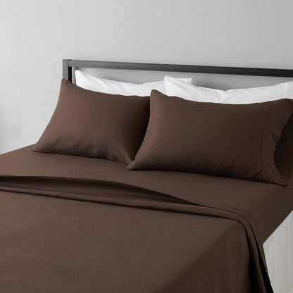 Amazon Basics Lightweight Super Soft Breathable Wrinkle-Resistant Microfiber 4-Piece Bed Sheet Set with 14-Inch Deep Pockets, Queen, Bright White, Solid
