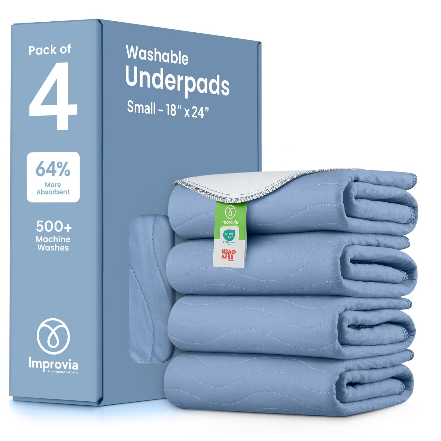 IMPROVIA® Washable Underpads, 34" x 36" (Pack of 4) - Heavy Absorbency Reusable Bedwetting Incontinence Pads for Kids, Adults, Elderly, and Pets - Waterproof Protective Pad for Bed, Couch, Sofa, Floor