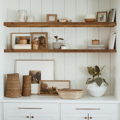 QEEIG Bathroom Floating Shelves for Wall - 15.7" Wall Mounted Shelf Over Toilet Farmhouse Home Decor Display Bookshelf Small 15.7 x 6.7 inch Set of 2, Rustic Brown (008-40BN)