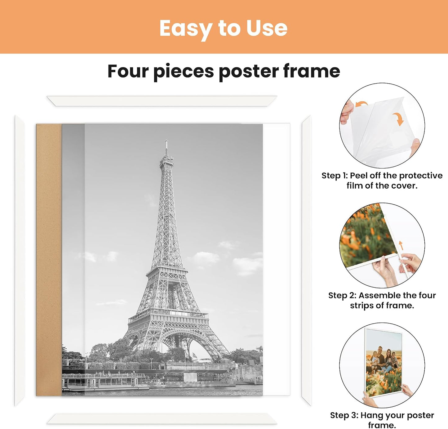 upsimples 12x16 Poster Frame, Easy Slide-In Assembly, Black, 3 Pack | Gallery Wall 12 x 16 Picture Frames Set for Family, Wedding, Christmas, Easy to Change Photos