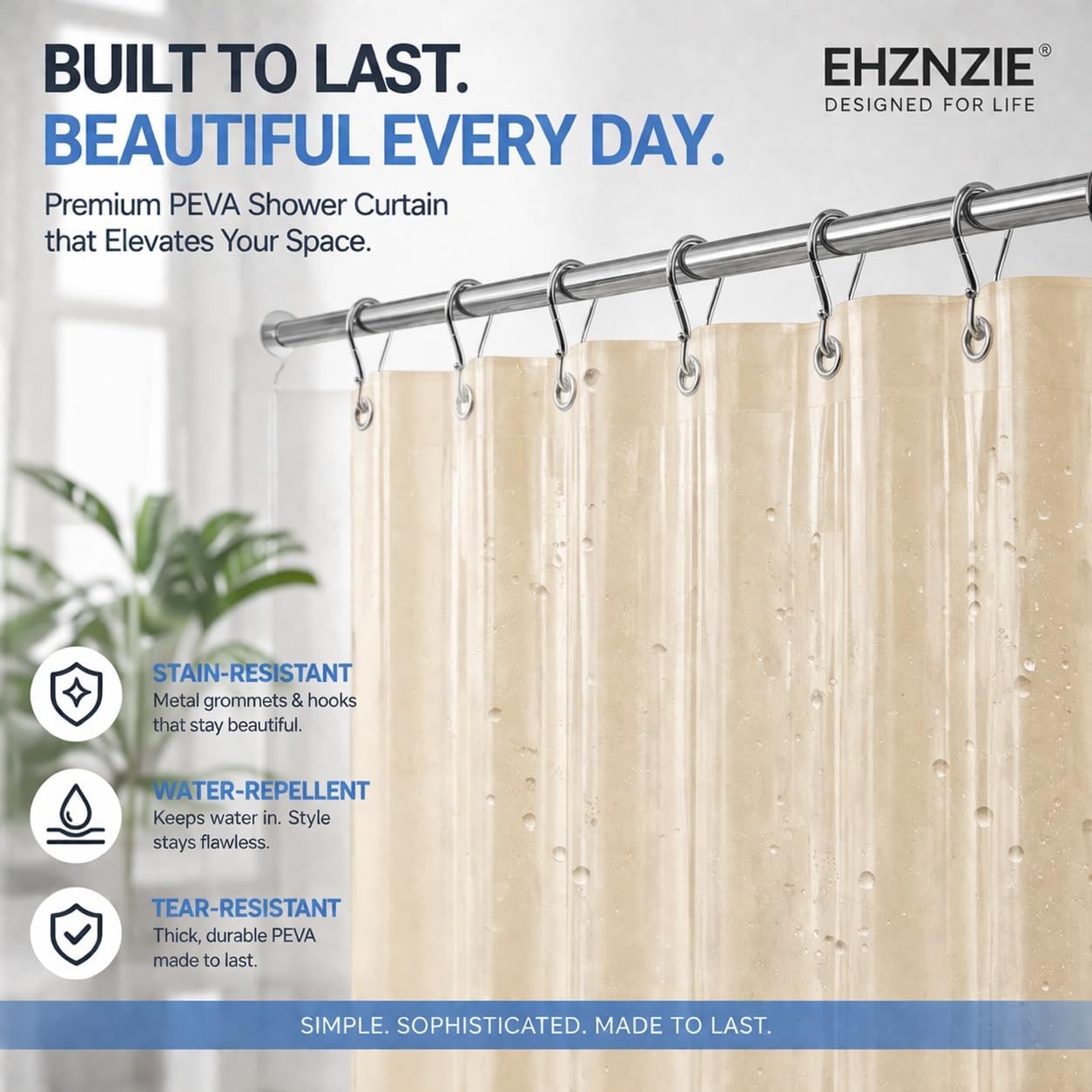 EHZNZIE White Shower Curtain Liner 72x72, PEVA Waterproof Bath Curtain, No Chemical Smell, 3 Weighted Magnets, Durable with Rustproof Metal Grommets