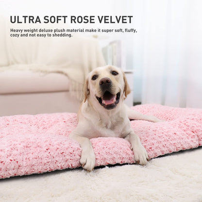 KSIIA Washable Dog Bed Medium Size Dog Crate Bed Plush Pet Mat 35"x23" Gray | Deluxe Plush Comfy Kennel Pad, Anti-Slip Bottom,Deep Sleeping Mat for Medium Dogs,Machine Washable for Easy Cleaning