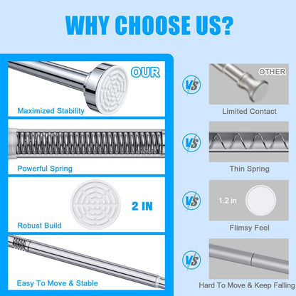 TEECK Shower Curtain Rod, 32-80 inch Adjustable Spring Tension Curtain Rod, Never Rust Anti-Slip Shower Curtain Rod for Bathroom, No Drilling, Never Collapse, Easy to Use, Silver