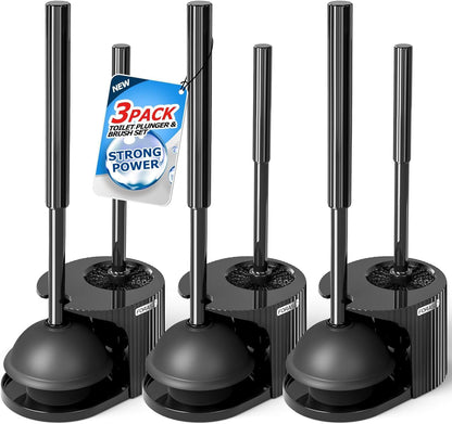 FORASTO 2in1 Toilet Brush and Plunger Set - Bathroom Bowl Holder Combo | 21" Extended, Apartment Must Haves, Accessories Decor, Essentials, New Home Storage, Scrubbing Tools, Washing Supplies, Black