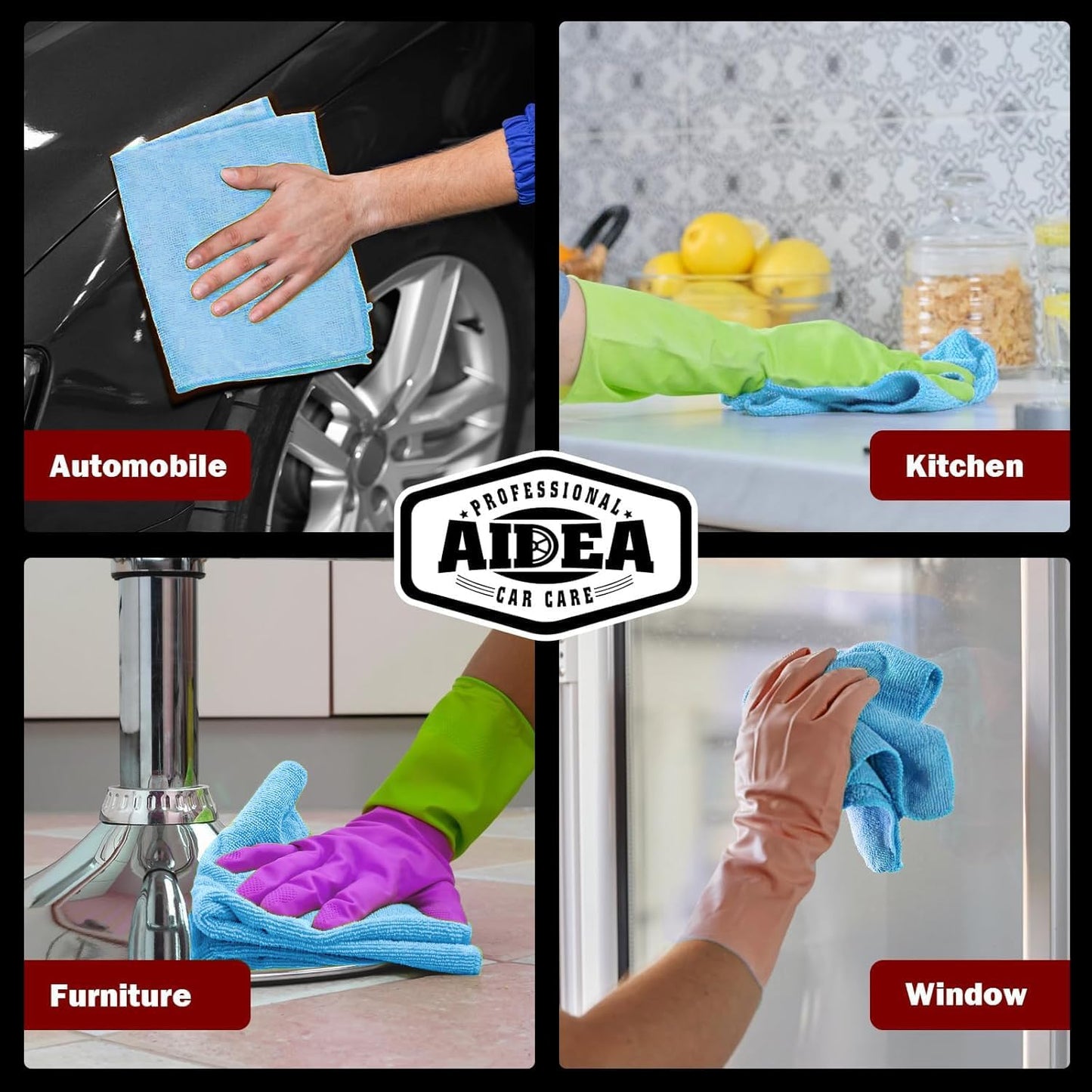 AIDEA Microfiber Cleaning Cloth-50PK, Microfiber Towels for Cars, 12×12" | Premium Wash Cloths, Dusting Cloth Cleaning Rags, Absorbent Towels for SUVs, House, Kitchen, Window, Cleaning Supplies