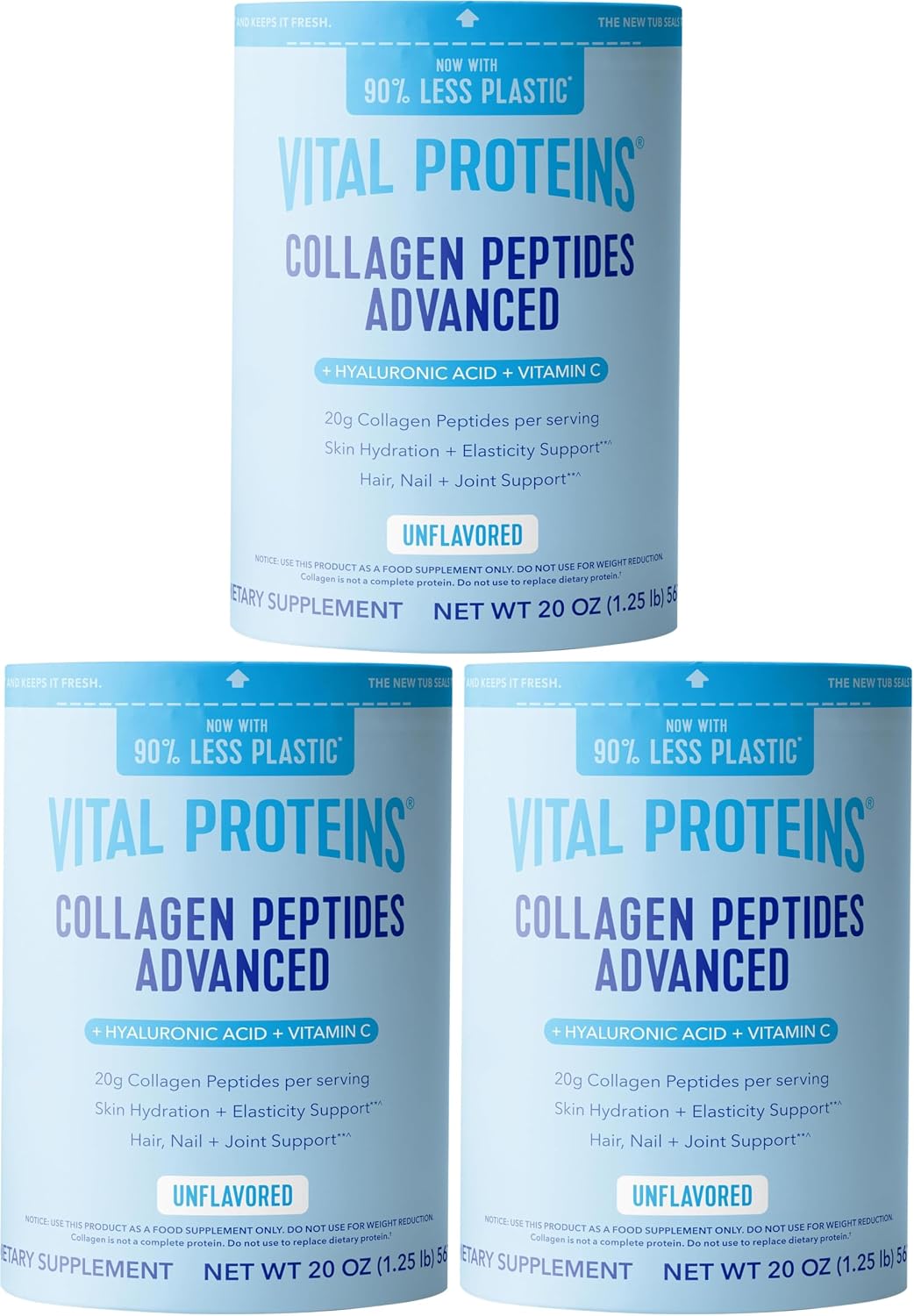 Vital Proteins Collagen Peptides Powder Advanced, Unflavored, 20oz | Hyaluronic Acid & Vitamin C, Supports Hair Skin & Nails, Collagen Peptides, 27 Servings
