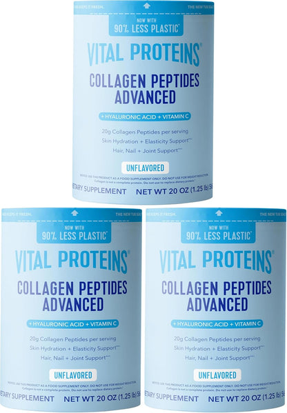 Vital Proteins Collagen Peptides Powder Advanced, Unflavored, 20oz | Hyaluronic Acid & Vitamin C, Supports Hair Skin & Nails, Collagen Peptides, 27 Servings