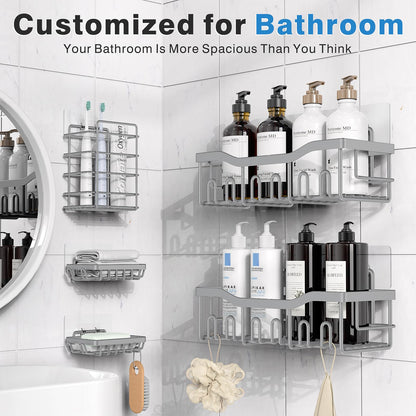 EUDELE Adhesive Shower Caddy, 5 Pack Rustproof Stainless Steel Bath Organizers With Large Capacity, No Drilling Shelves for Bathroom Storage & Home Decor