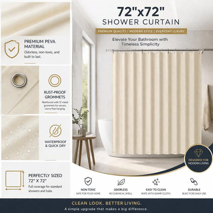 EHZNZIE White Shower Curtain Liner 72x72, PEVA Waterproof Bath Curtain, No Chemical Smell, 3 Weighted Magnets, Durable with Rustproof Metal Grommets