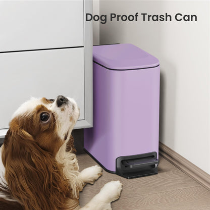 Cesun Small Bathroom Trash Can with Lid, 1.6 Gal, Soft Close, Sage Green | Step pedal soft close, Slim 5.9in fits narrow spaces, Stainless steel, Anti-fingerprint, Removable inner bucket, Odor seal