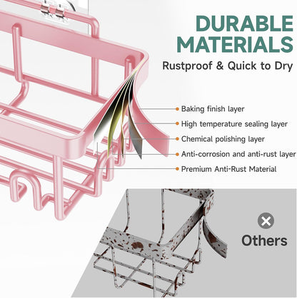 Veken Large Capacity Shower Caddy 6-Pack, No Drilling & Rustproof, Adhesive Shower Shelves with Soap Holder, Bathroom Organizers and Storage, Wall-Mounted Kitchen & Home Decor, Pink
