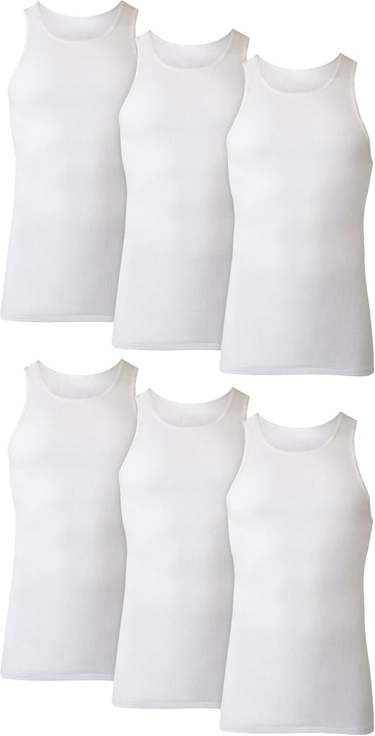 Hanes Men's Tank Undershirt Pack, Cotton Tank Undershirt, Moisture-Wicking, Breathable, White or Grey/Black, Multi-Pack