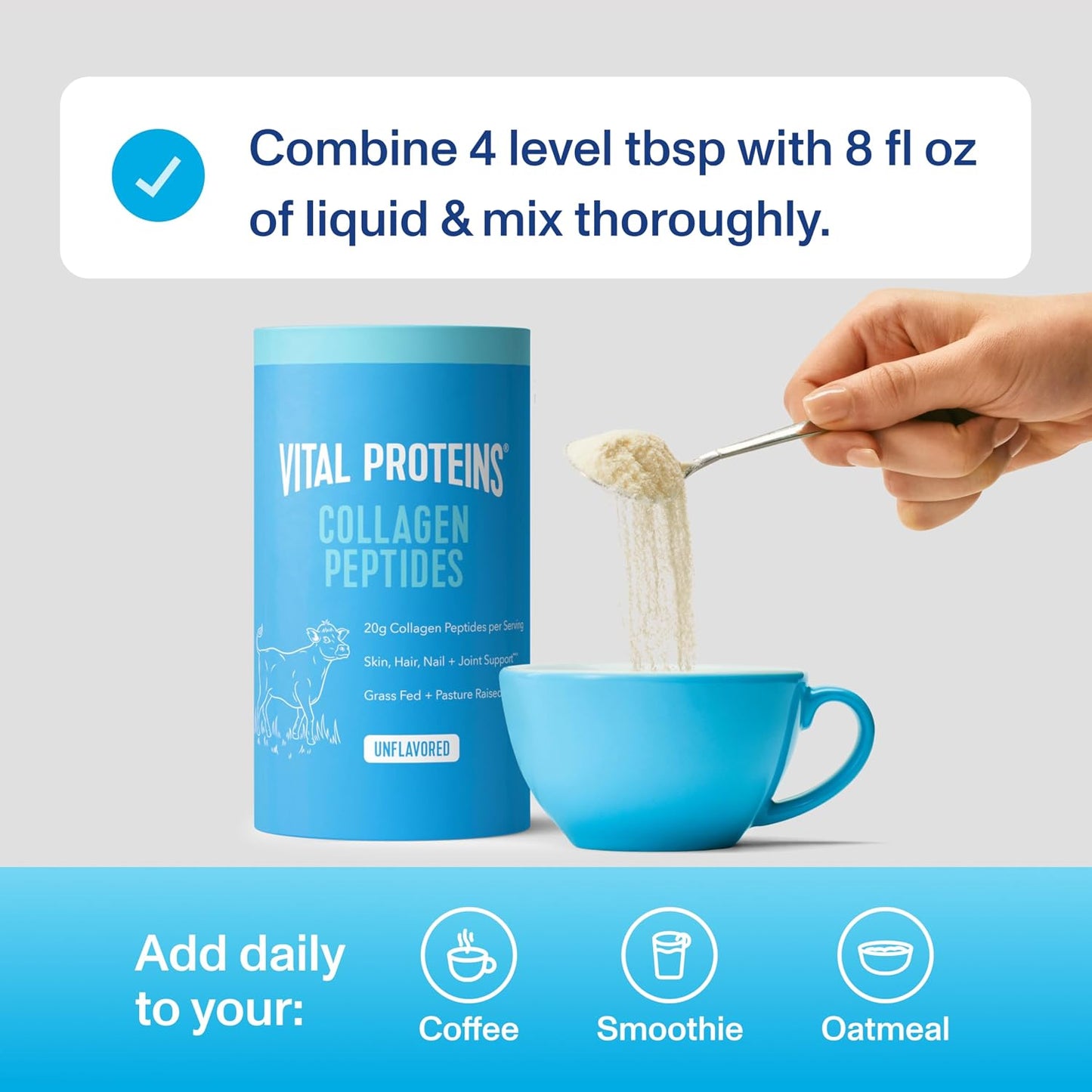 Vital Proteins Collagen Peptides Powder, Unflavored, 9.33oz | Grass-Fed Collagen Peptides, Supports Hair Skin & Nails, Bones & Joints, 13 Servings