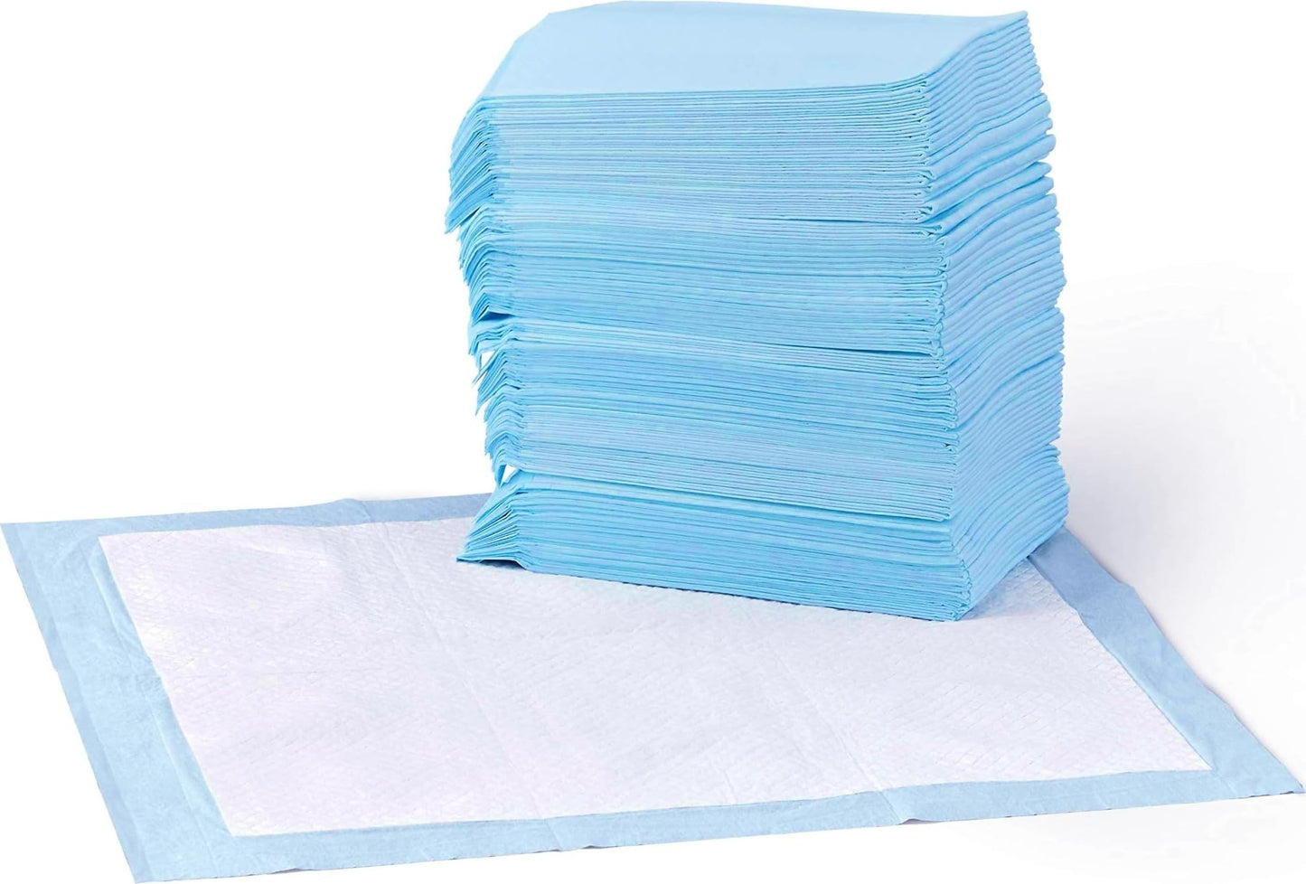 Amazon Basics Leak-Proof Dog and Puppy Potty Training Pee Pads with Quick-Dry 5-Layer Super Absorbent Design, Regular Size 22 x 22 inch, Blue & White, 100 Count