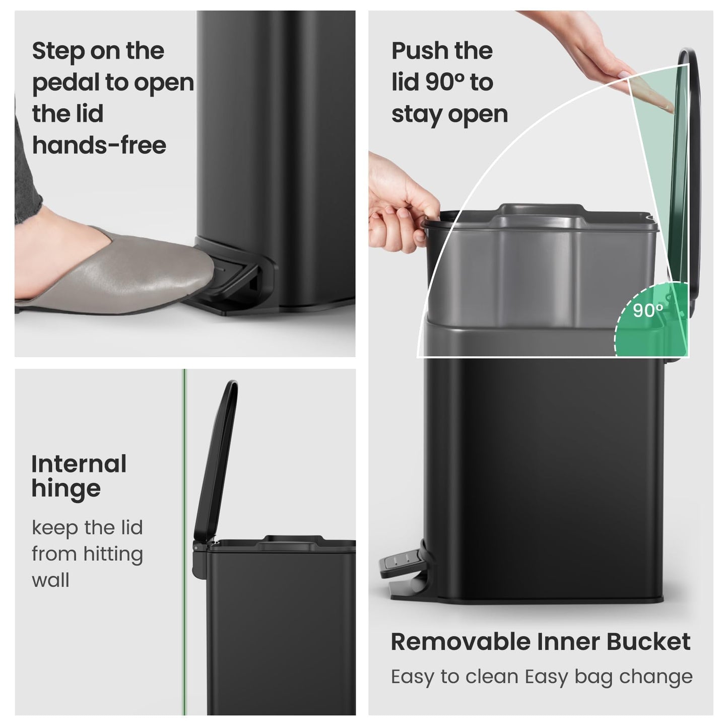 Cesun Small Bathroom Trash Can with Lid, 1.6 Gal, Soft Close, Sage Green | Step pedal soft close, Slim 5.9in fits narrow spaces, Stainless steel, Anti-fingerprint, Removable inner bucket, Odor seal