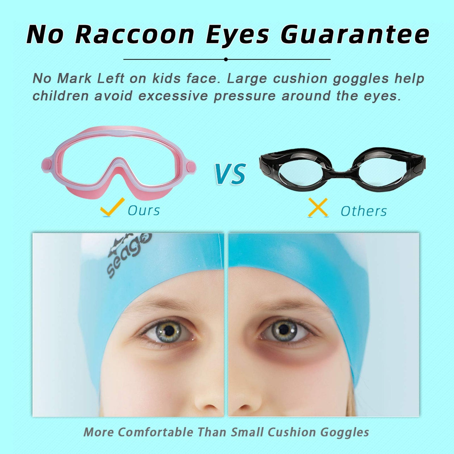 Seago Swim Goggles 2 Pack Anti-Fog Anti-UV Wide View Swimming Goggles for Kids 3-14