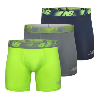 New Balance Men's Performance Boxer Briefs with Fly, Breathable Stretch Underwear, Moisture Wicking, Soft Waistband (3 Pack)