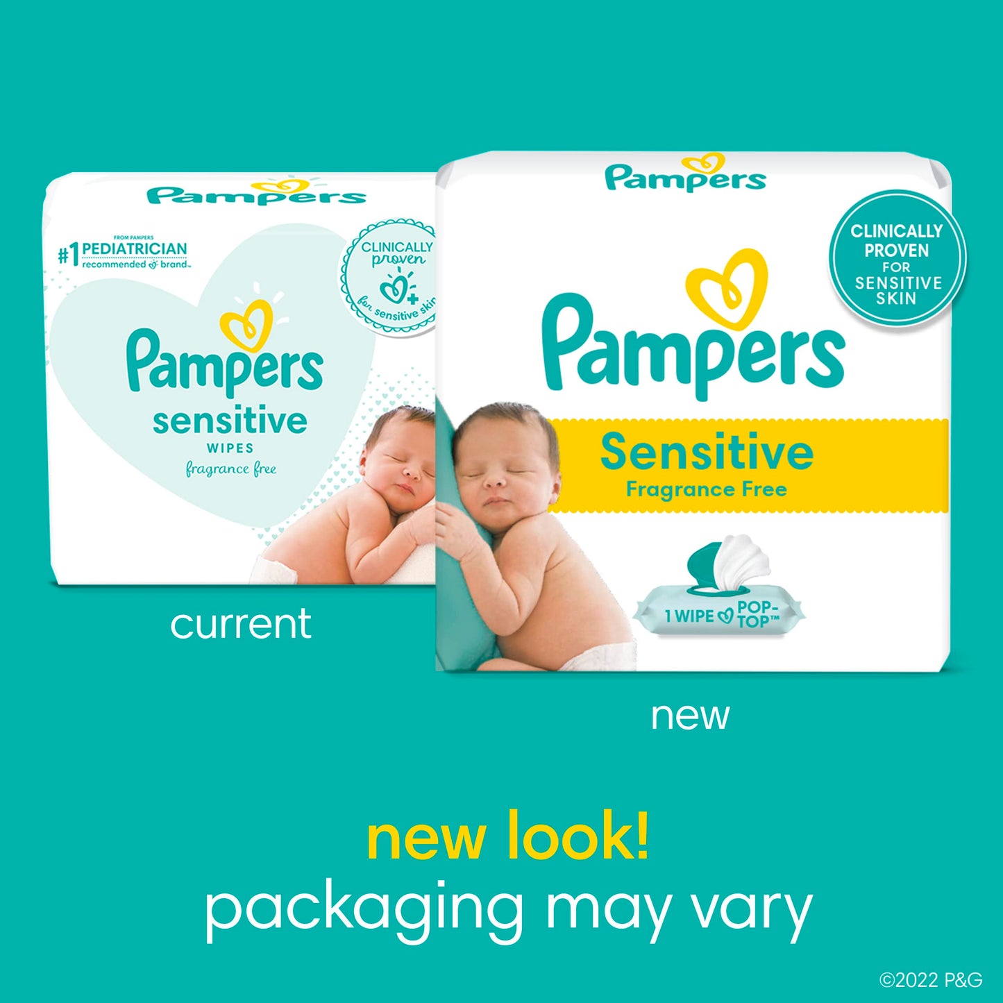 Pampers Sensitive Baby Wipes, Clinically Proven, Fragrance Free, Unscented, Water Based, Hypoallergenic, Multi-Use, Hand Wipes 1008 Wipes Total (18X Flip-Top Packs) [Packaging May Vary]