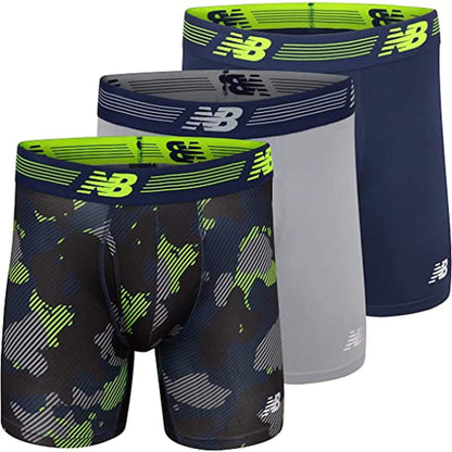 New Balance Men's Performance Boxer Briefs with Fly, Breathable Stretch Underwear, Moisture Wicking, Soft Waistband (3 Pack)