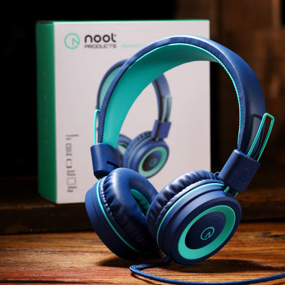 noot products K11 Kids Headphones with Wired Cord 3.5mm Jack Navy/Teal | 5ft Long Cord, Tangle Free, Foldable, Plug in On-Ear Headset for School, Classroom, Boys, Girls, Toddler Laptop Travel Tablet