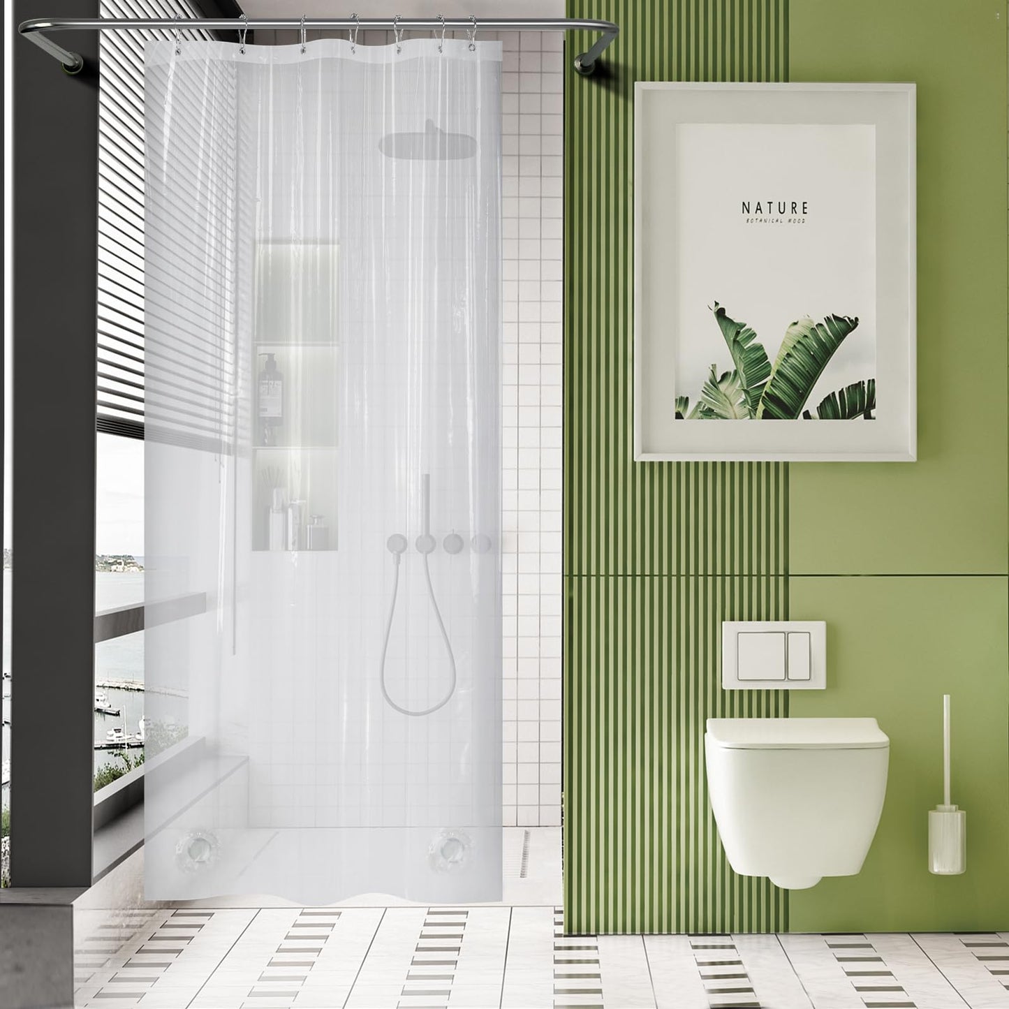 AmazerBath Plastic Shower Curtain Clear Premium PEVA, Clear Shower Curtain Heavy Duty 8G, Weighted Shower Curtains for Bathroom Accessories with 3 Big Stones and 12 Rustproof Grommets, 72x72 Inches