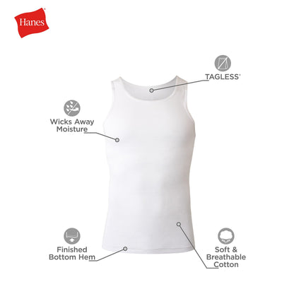 Hanes Men's Tank Undershirt Pack, Cotton Tank Undershirt, Moisture-Wicking, Breathable, White or Grey/Black, Multi-Pack