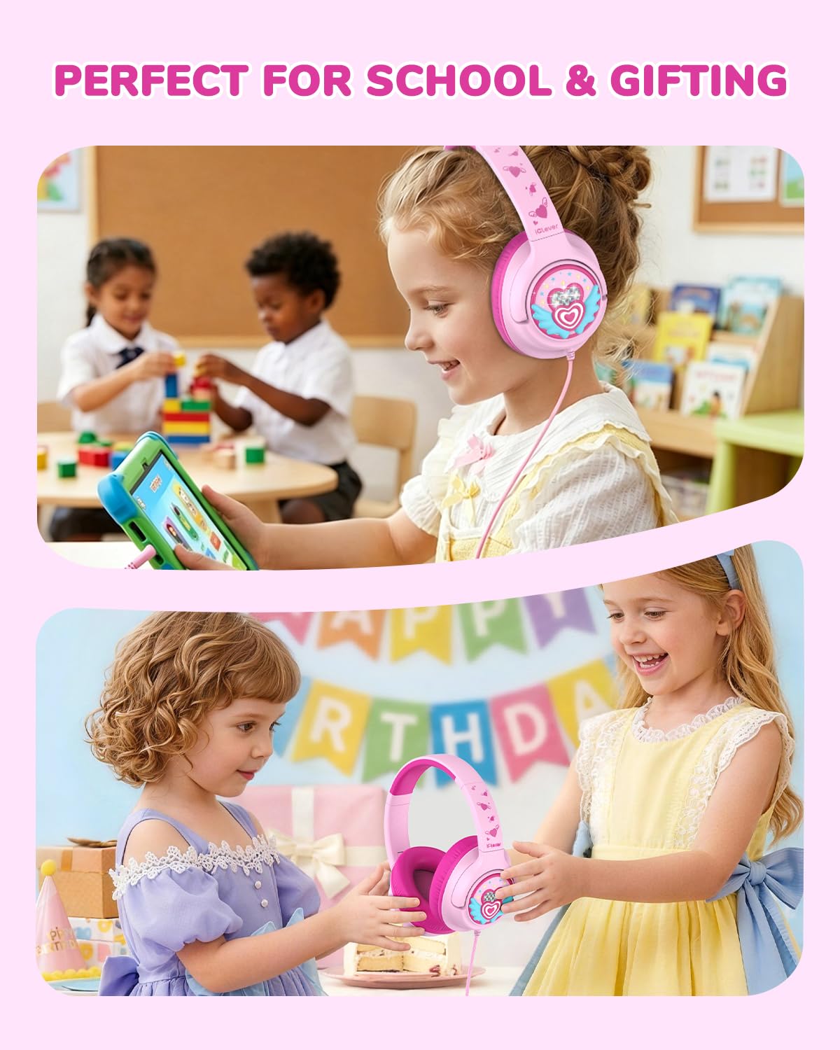iClever C371 Kids Headphones with Cord for School Boys Girls Travel Gift | SafeSound Tech3.0, Stereo Sound, 3.5mm Jack, Foldable, Durable Headband, Safe Wired Headphones for Kids, Powder Blue