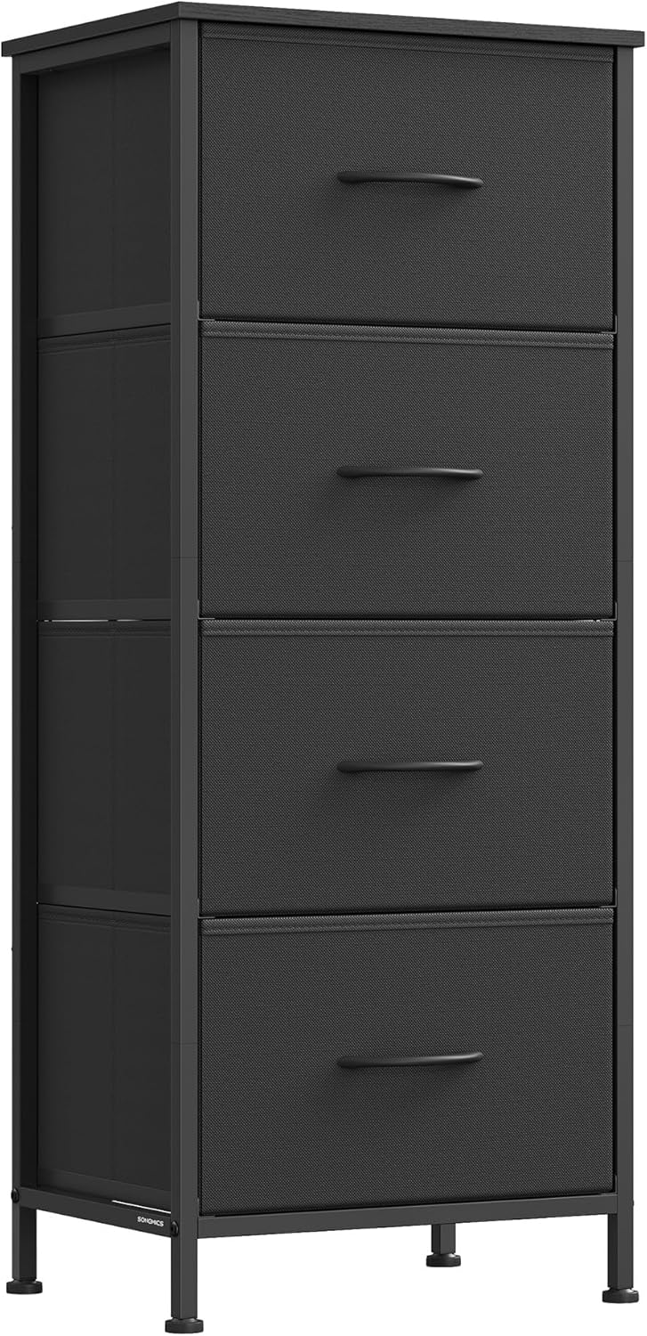 SONGMICS BELLAH Collection - Dresser for Bedroom, Chest of Drawers, Storage Organizer Unit, Closet, Entryway, Steel, 4 Drawers, Modern, Ink Black and Ebony Black ULGS314B01S