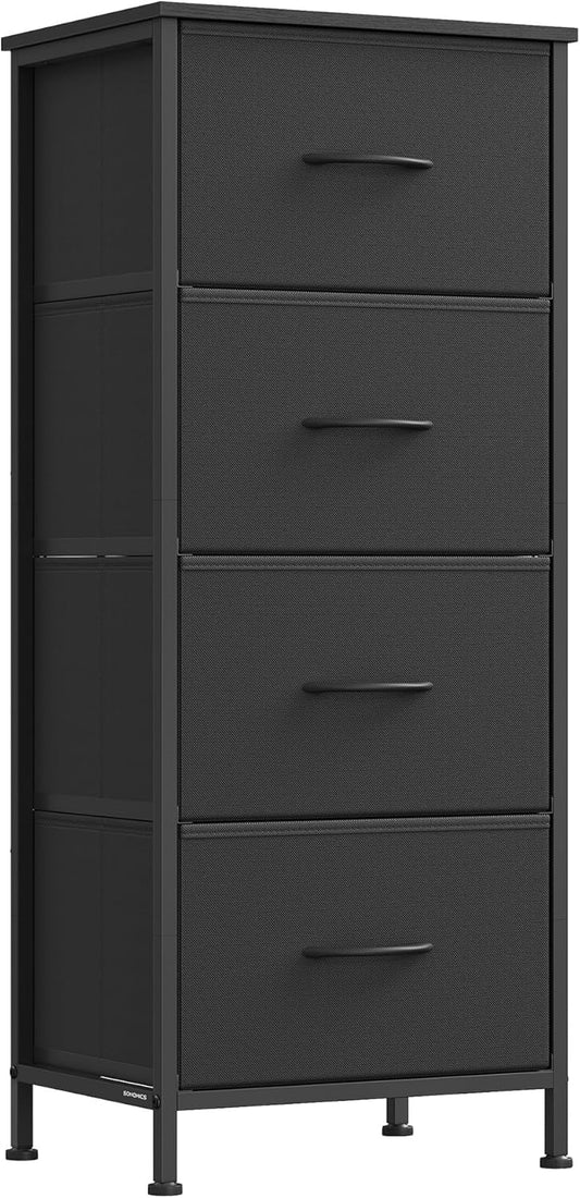 SONGMICS BELLAH Collection - Dresser for Bedroom, Chest of Drawers, Storage Organizer Unit, Closet, Entryway, Steel, 4 Drawers, Modern, Ink Black and Ebony Black ULGS314B01S