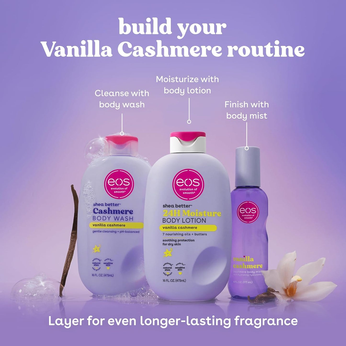 eos Shea Better Body Lotion- Vanilla Cashmere, 24-Hour Moisture, 16 fl oz