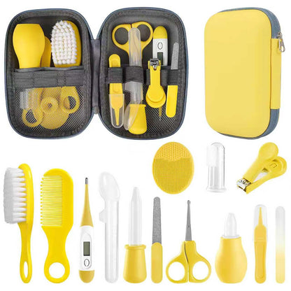 Baby Grooming Kit, Infant Safety Care Set with Hair Brush Comb Nail Clipper Nasal Aspirator,Baby Essentials Kit for Newborn Girls Boys (Grey White)