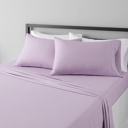 Amazon Basics Lightweight Super Soft Breathable Wrinkle-Resistant Microfiber 4-Piece Bed Sheet Set with 14-Inch Deep Pockets, Queen, Bright White, Solid