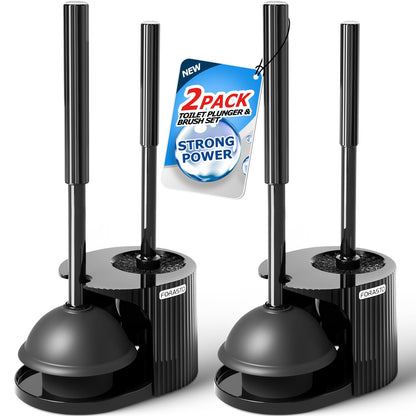 FORASTO 2in1 Toilet Brush and Plunger Set - Bathroom Bowl Holder Combo | 21" Extended, Apartment Must Haves, Accessories Decor, Essentials, New Home Storage, Scrubbing Tools, Washing Supplies, Black