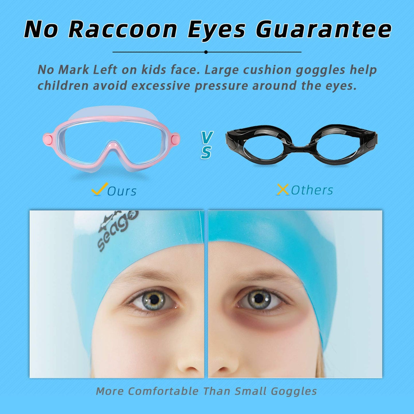 Seago Swim Goggles 2 Pack Anti-Fog Anti-UV Wide View Swimming Goggles for Kids 3-14
