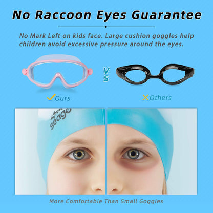 Seago Swim Goggles 2 Pack Anti-Fog Anti-UV Wide View Swimming Goggles for Kids 3-14