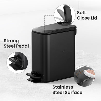 Cesun Small Bathroom Trash Can with Lid, 1.6 Gal, Soft Close, Sage Green | Step pedal soft close, Slim 5.9in fits narrow spaces, Stainless steel, Anti-fingerprint, Removable inner bucket, Odor seal
