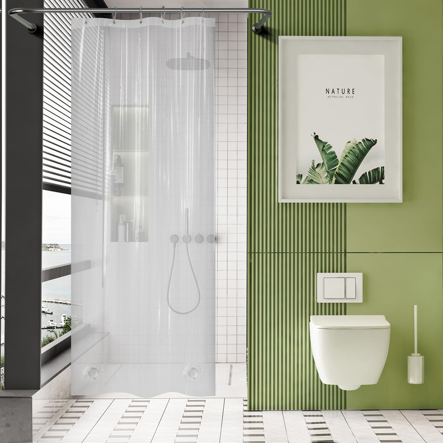 AmazerBath Plastic Shower Curtain Clear Premium PEVA, Clear Shower Curtain Heavy Duty 8G, Weighted Shower Curtains for Bathroom Accessories with 3 Big Stones and 12 Rustproof Grommets, 72x72 Inches