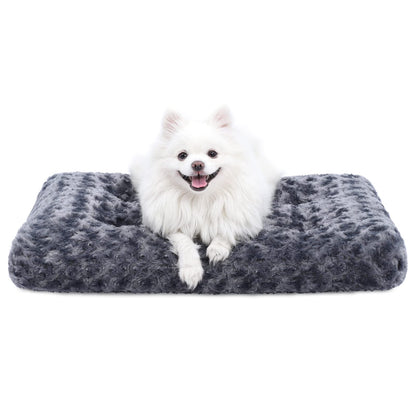 KSIIA Washable Dog Bed Medium Size Dog Crate Bed Plush Pet Mat 35"x23" Gray | Deluxe Plush Comfy Kennel Pad, Anti-Slip Bottom,Deep Sleeping Mat for Medium Dogs,Machine Washable for Easy Cleaning