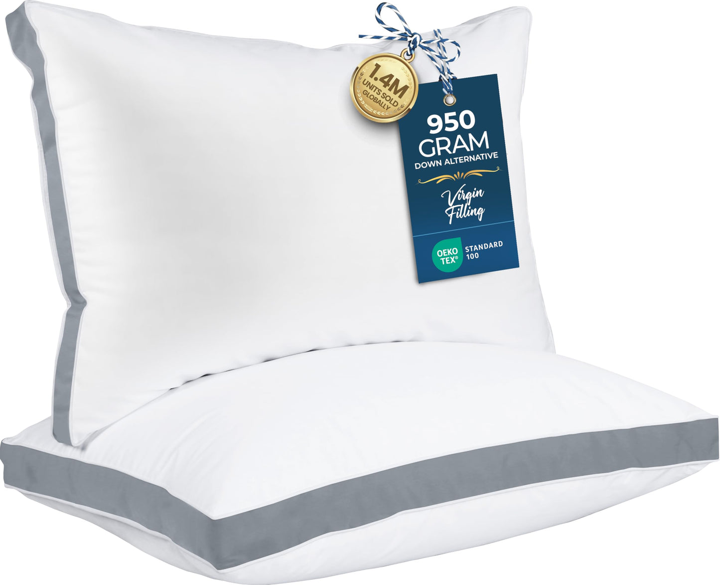 Utopia Bedding Gusset Bed Pillow, Hotel Pillows Queen Size Set of 2, White | Cotton Blended Down alternative pillows for sleeping, soft fluffy cooling comfort for Back, side & stomach sleepers, 2 pack
