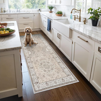 2x6 Hallway Washable Runner Rug : Vintage Soft Kitchen Laundry Runner with Non Slip Backing Farmhouse Entryway Living Room Floor Mat Stain Resistant Carpet for Bedroom Bathroom Distressed Beside Rug
