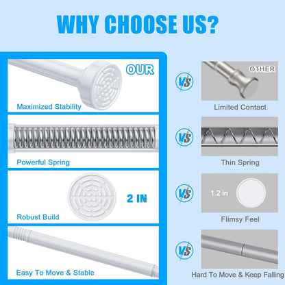 TEECK Shower Curtain Rod, 32-80 inch Adjustable Spring Tension Curtain Rod, Never Rust Anti-Slip Shower Curtain Rod for Bathroom, No Drilling, Never Collapse, Easy to Use, Silver