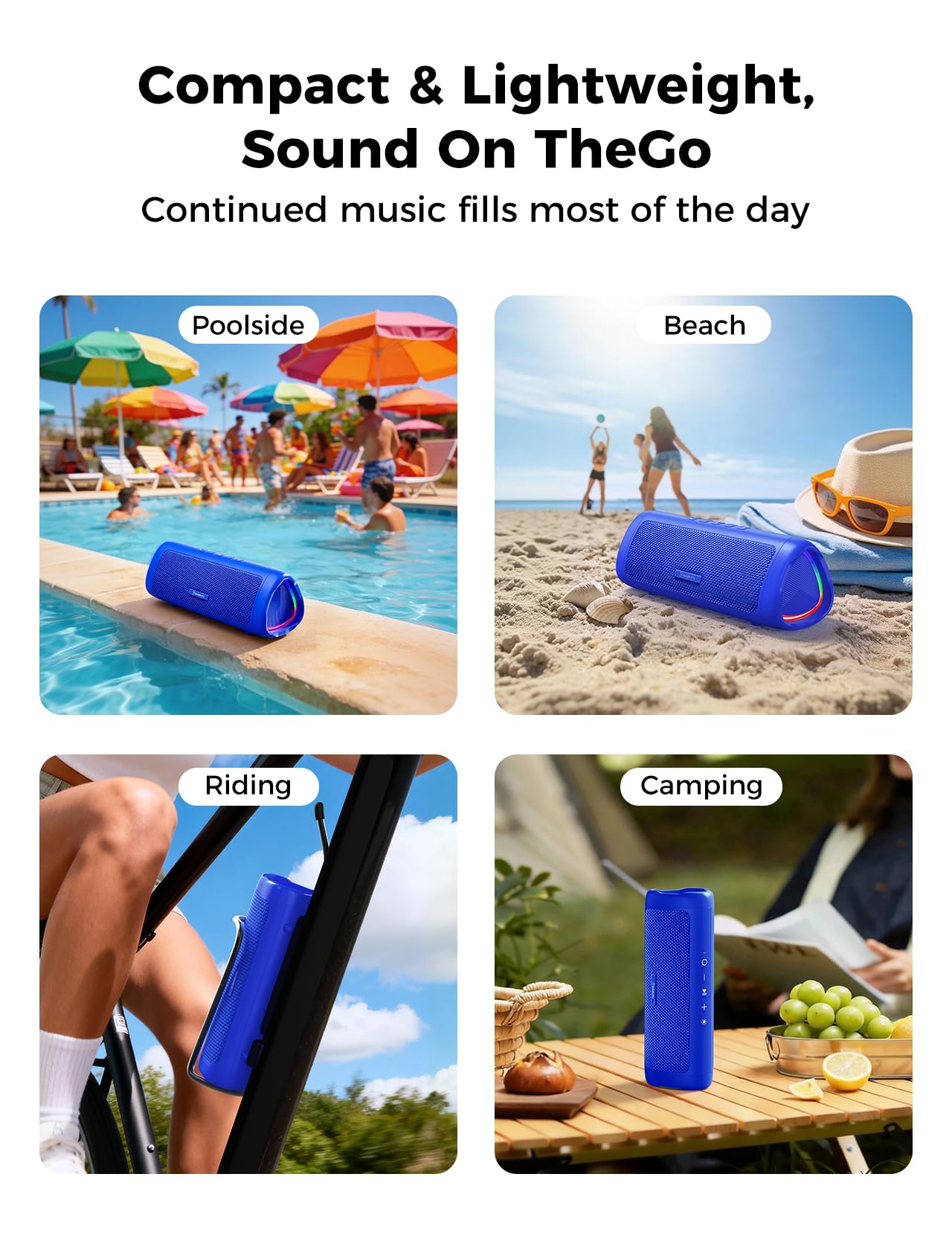 Bluetooth Speaker, 20W HD Sound, Portable Wireless, IPX5 Waterproof, Up to 24H Playtime, TWS Pairing, for Home/Party/Outdoor/Camping/Beach Essentials, Electronic Gadgets, Birthday Gift (Black)