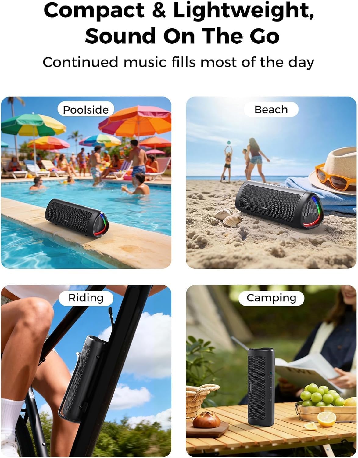Bluetooth Speaker, 20W HD Sound, Portable Wireless, IPX5 Waterproof, Up to 24H Playtime, TWS Pairing, for Home/Party/Outdoor/Camping/Beach Essentials, Electronic Gadgets, Birthday Gift (Black)