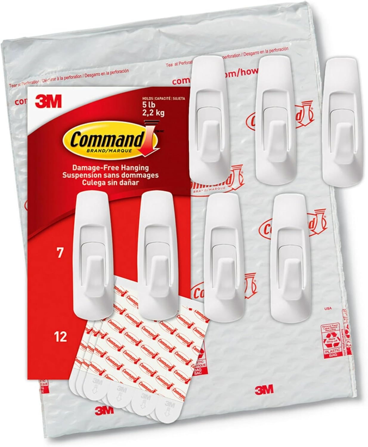 Command Large Utility Hooks, 7-Hooks, 12-Strips, Organize Damage-Free | Damage-Free Hanging Wall Hooks with Adhesive Strips, No Tools Adhesive Hooks for Hanging Decor, Holds up to 5 lb