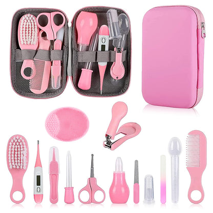 Baby Grooming Kit, Infant Safety Care Set with Hair Brush Comb Nail Clipper Nasal Aspirator,Baby Essentials Kit for Newborn Girls Boys (Grey White)