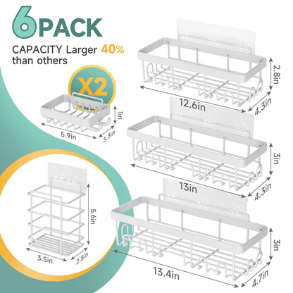 Veken Large Capacity Shower Caddy 6-Pack, No Drilling & Rustproof, Adhesive Shower Shelves with Soap Holder, Bathroom Organizers and Storage, Wall-Mounted Kitchen & Home Decor, Pink