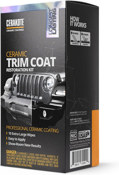 CERAKOTE® Ceramic Trim Coat Kit - Quick Plastic Trim Restorer - Ceramic Coating Guaranteed Restoration to Last Over 200 Washes – A Ceramic Coating, Not a Dressing | Restores faded black plastic trim, ceramic coating rated for 200+ washes, not a dressing,